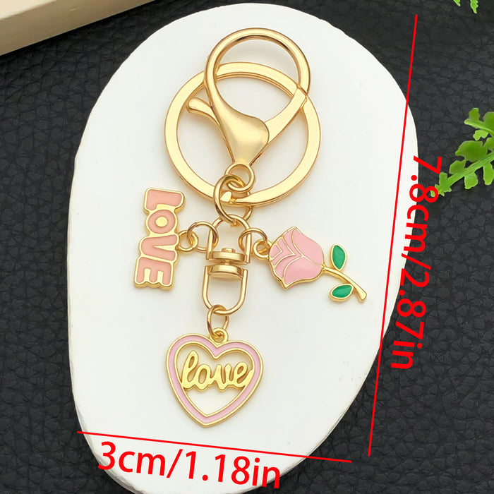 Wholesale Valentine' s Day Oil-Drip Alloy LOVE Heart Candy Rose Metal Keychain