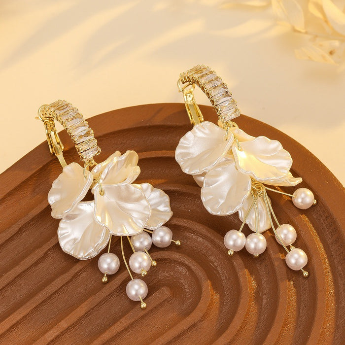 Wholesale Flower Tassel Zircon Earrings Copper Fashion Accessory MOQ≥2