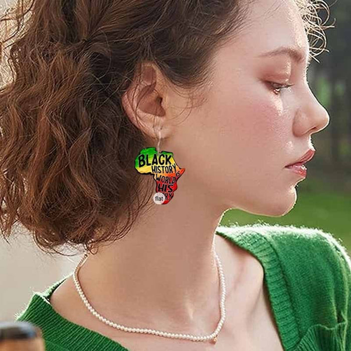 Wholesale Trendy Acrylic Earrings - Black History Africa Map Print 2D Double Sided Boutique MOQ≥2 Resale