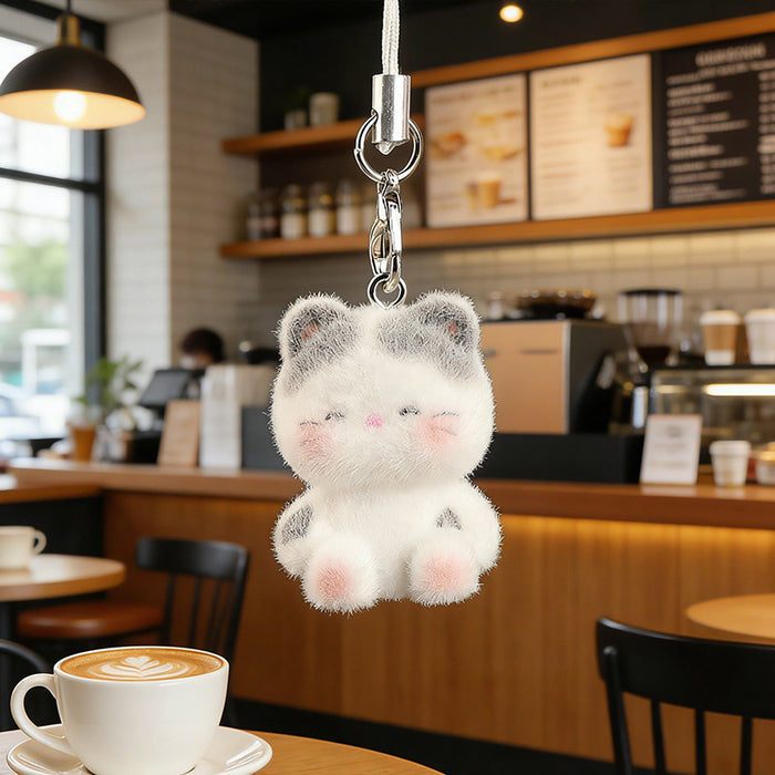 Wholesale Flocked cat pendant resin cartoon keychain