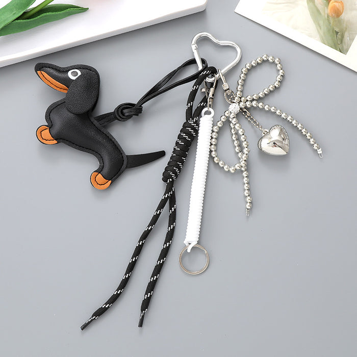 Wholesale Leather bow heart pendant luggage keychain lanyard accessories single buckle tassel pendant accessories