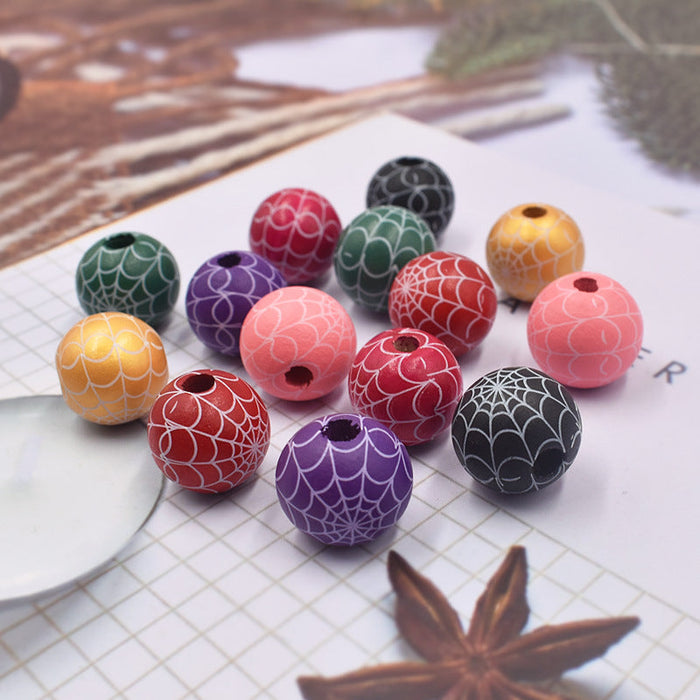 Wholesale of New Halloween Spider Web Colorful DIY Children's Wood Beads JDC-BDS-XingFeng003