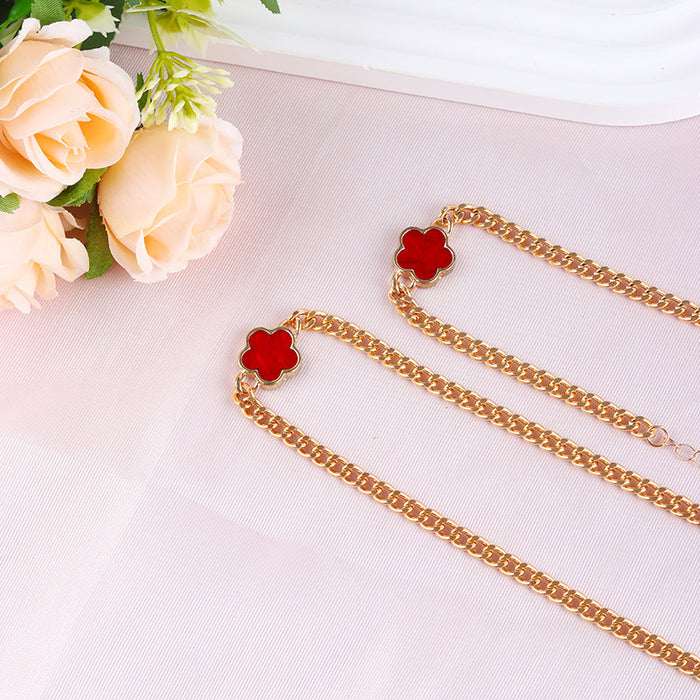 Wholesale 2pcs/ set Multicolor Lucky Five-Leaf Clover Chain Jewelry Set