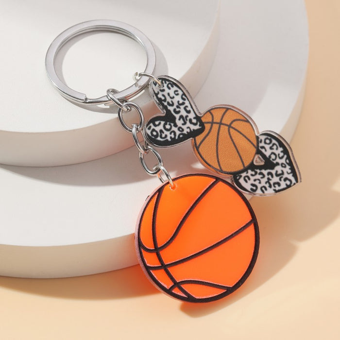 Wholesale Acrylic Leopard Print Love Sports Ball Keychain JDC-KC-RongRui051