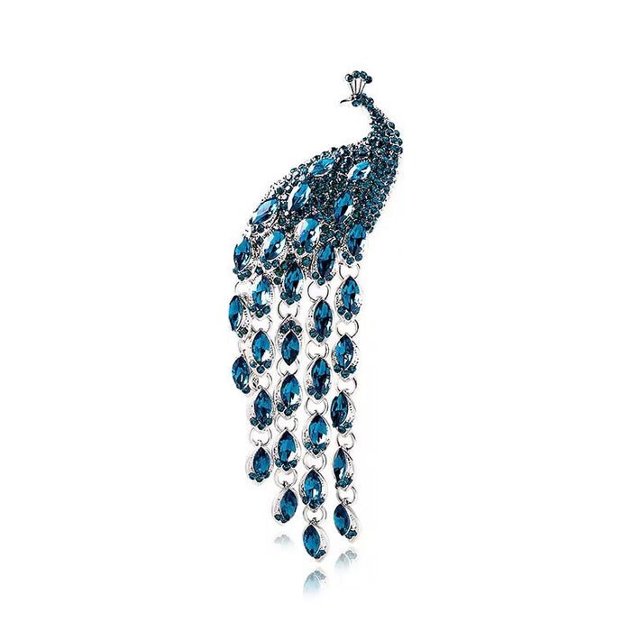 Wholesale Diamond-encrusted Peacock Corsage Long Tassel Brooches Accessories