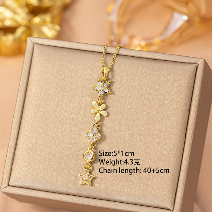 Wholesale Titanium Steel Gold Plated Butterfly Tassel Necklace Trendy Jewelry Accessory MOQ≥2