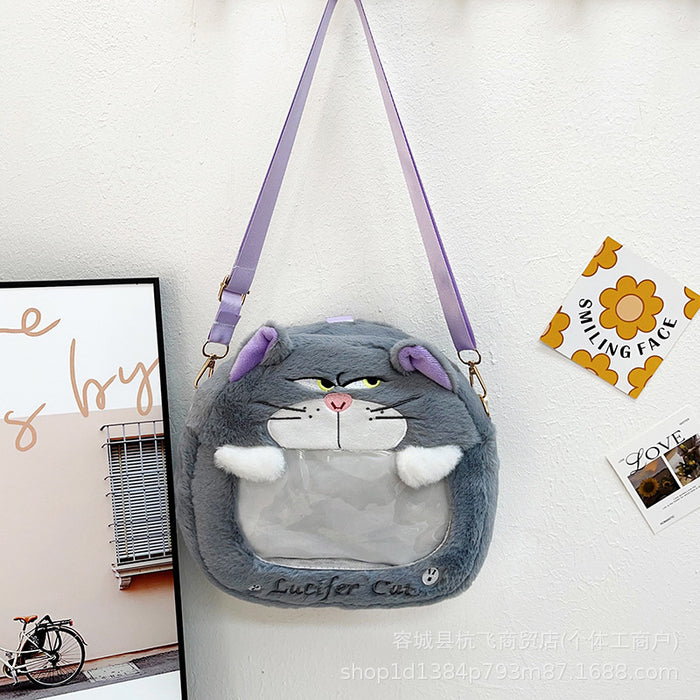 Wholesale Cute cartoon plush transparent large-capacity shoulder bag