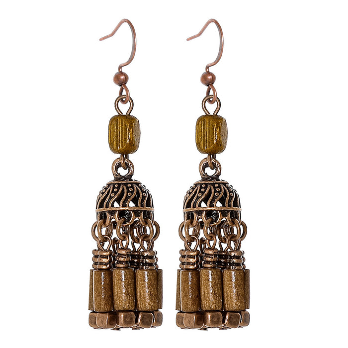Wholesale Ethnic Style Earrings Long Tassel Handmade Bead,  Retro Copper Tone Fashion MOQ≥2