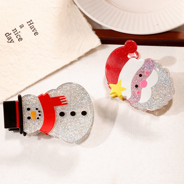 Wholesale Christmas Santa Snowman Tree Glitter Hair Claw Clip For Women Kids Fashion Accessory Boutique Resale