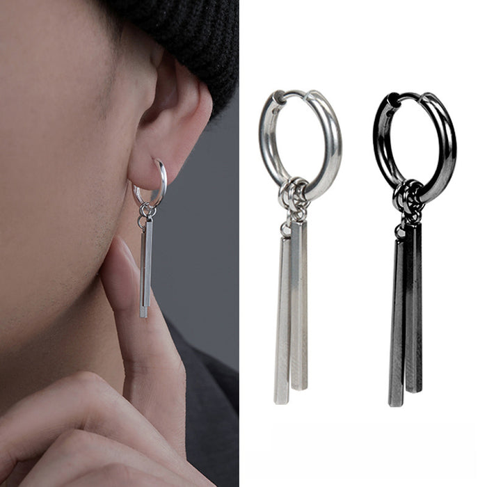 Wholesale Titanium steel earrings with high-end feel, earrings with double sticks, earrings with pendants