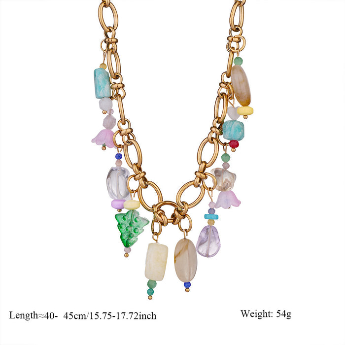 Wholesale Fashionable and personalized bead necklace made of stainless steel paired with natural stone pendant, original design, elegant women's accessories
