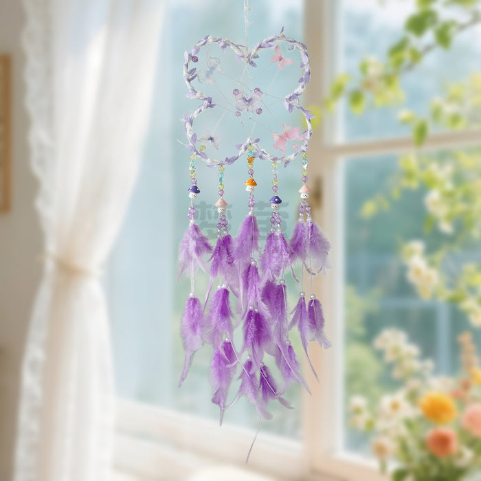 Wholesale Handmade Dream Catcher Wind Chime with Feathers Pink Kids Room Decor MOQ≥2
