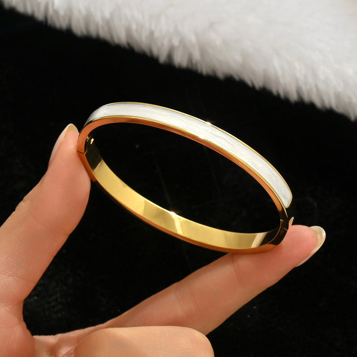 Wholesale Gold Tone Titanium Steel  Bangle Set With Rhinestone Row Trendy Jewelry Accessory For Party Or Everyday Gift