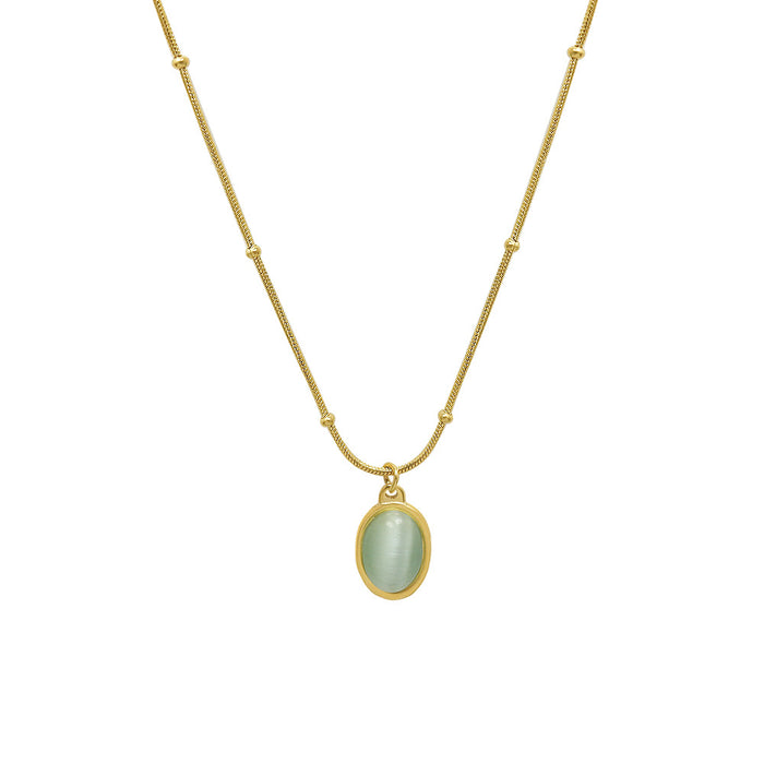 Wholesale French Vintage Cat Eye Oval Pendant Necklace 18K Gold Plated Titanium Steel Women S Everyday Jewelry