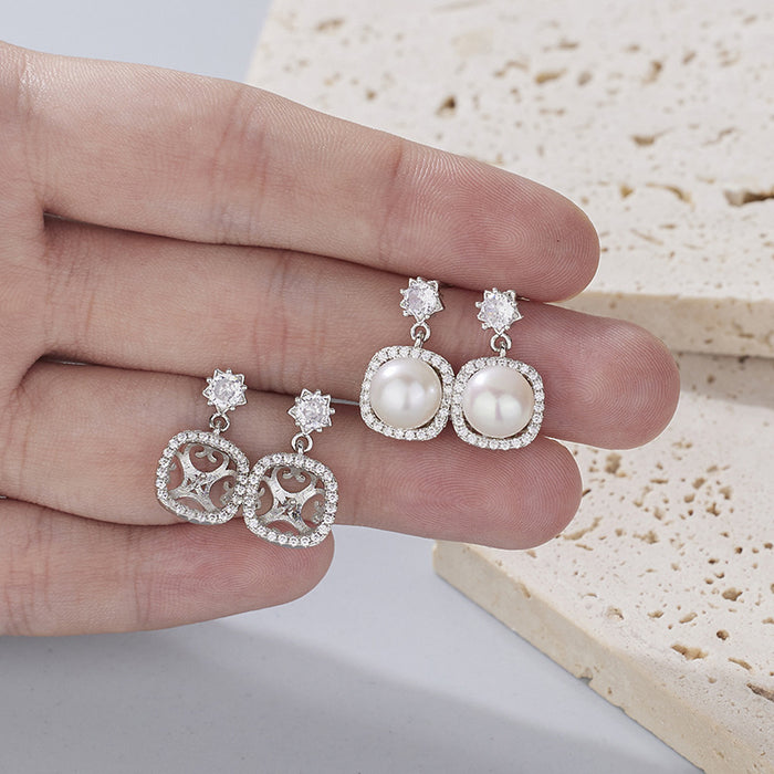 Wholesale Square Diamond Zirconia Pearl Earrings JDC-ES-YZS003