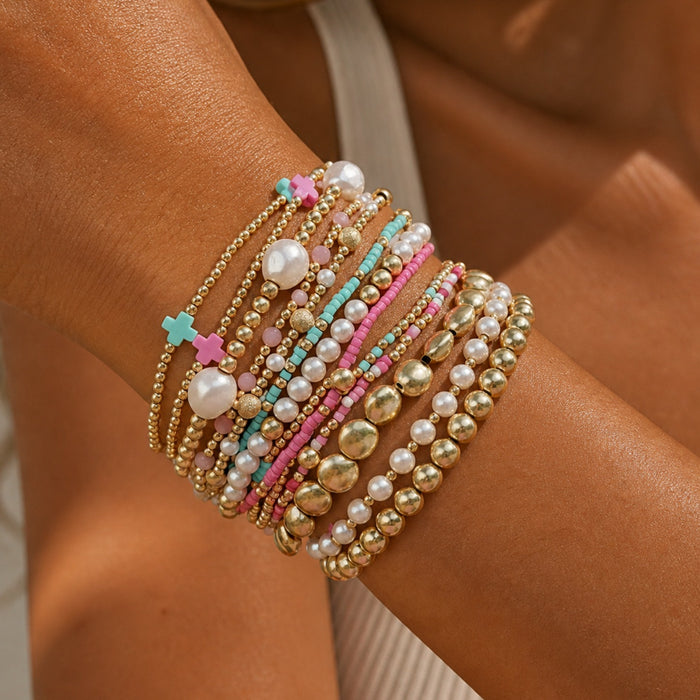 Wholesale Handmade Bohemian Glass Bead Bracelet Set - 9 Colorful Unisex Pieces
