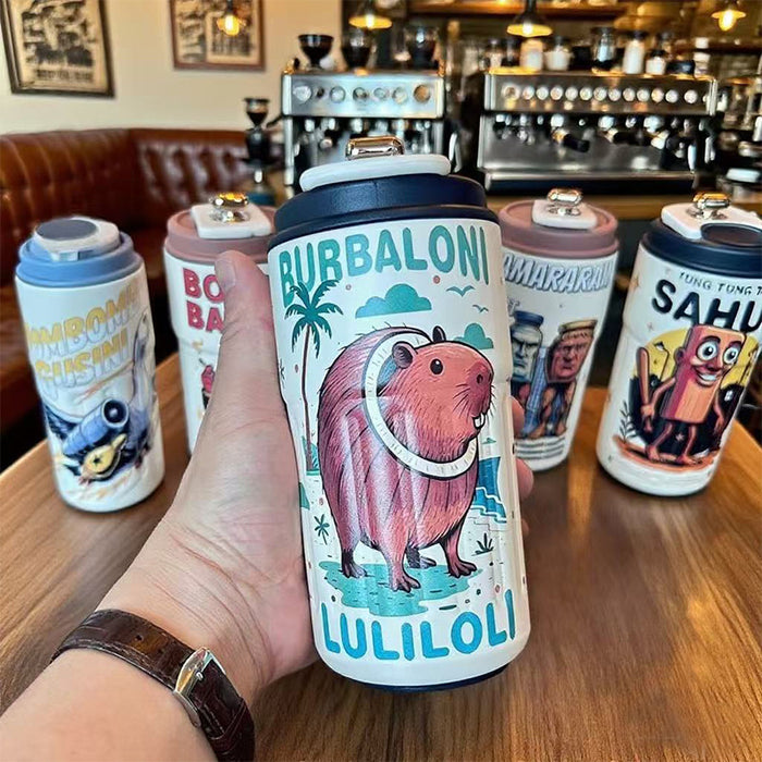 Wholesale Stainless steel thermos cup cartoon high-value straw cup portable large-capacity iced coffee cup