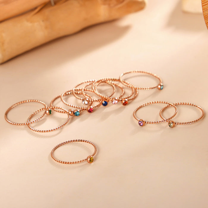 Wholesale Twisted ring with zircon ring stainless steel gold-plated birthstone twisted tail ring