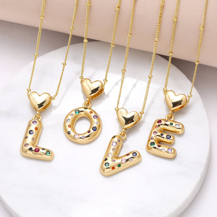 Wholesale  Love  English Letter Necklace Women's Color Zircon Gold Plated Clavicle Chain