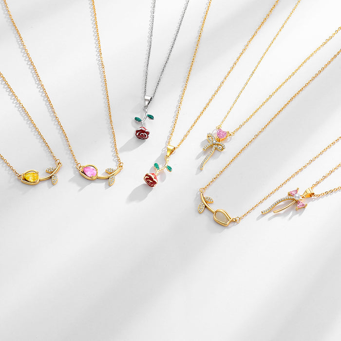 Wholesale Tulip and rose flower necklace niche design high-end bow accessories wholesale