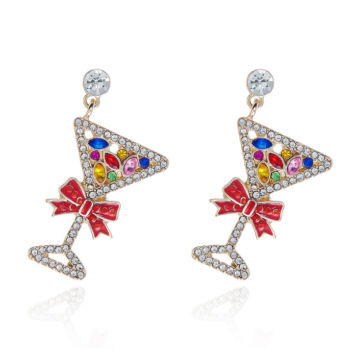 Wholesale Rhinestone Christmas Earrings Santa Candy Cane Bow Alloy Plated Fashion Accessory