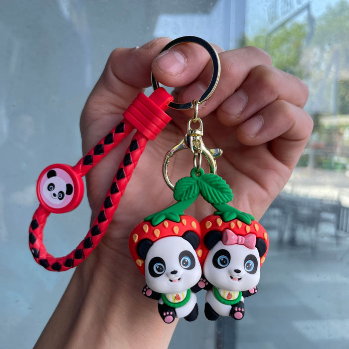 Wholesale Cute couple panda keychain cartoon figurine student backpack pendant small gift car keychain pendant