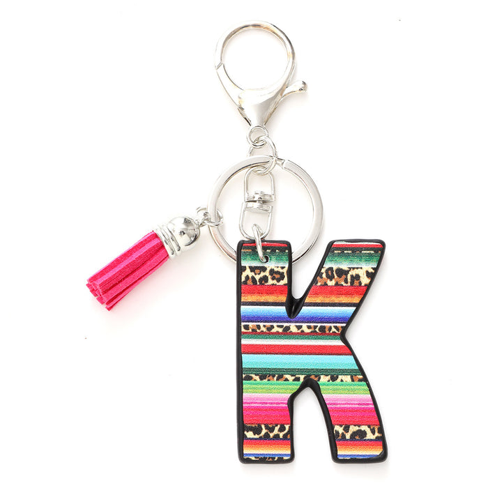 Wholesale Tassel Rainbow Letters Leopard Leather Keychain JDC-KC-YiTian016