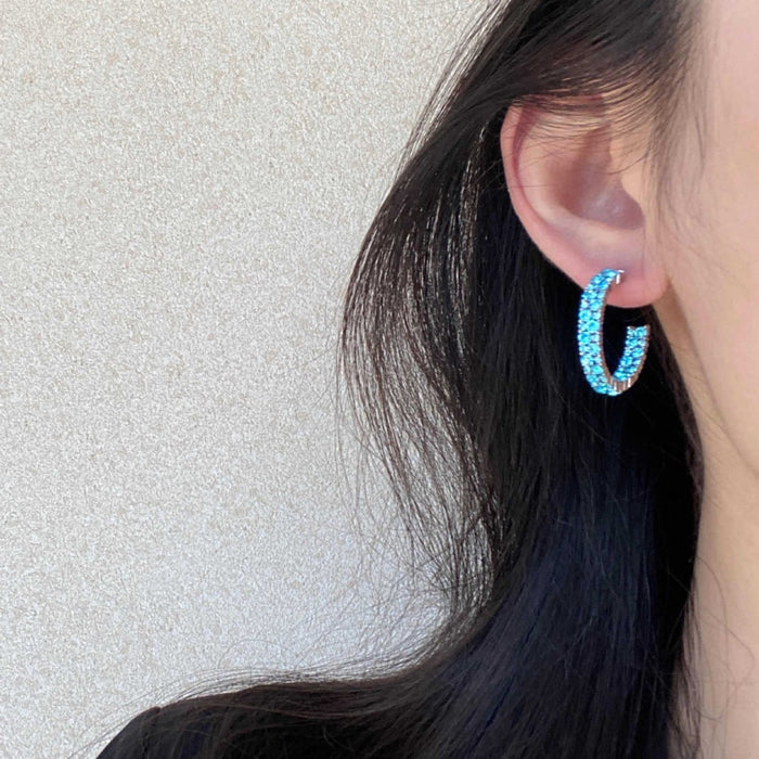 Wholesale Blue diamond circle earrings