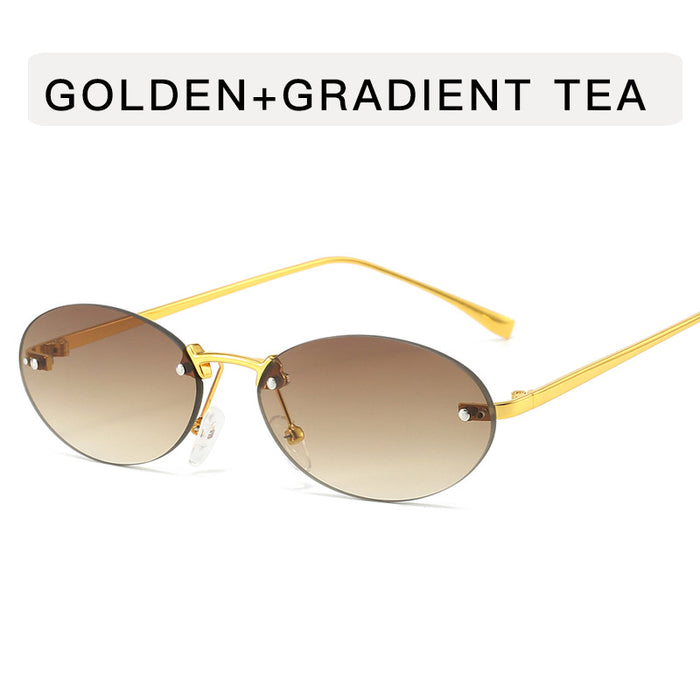 Wholesale Frameless metal oval sunglasses, fashionable and personalized small frame sunglasses