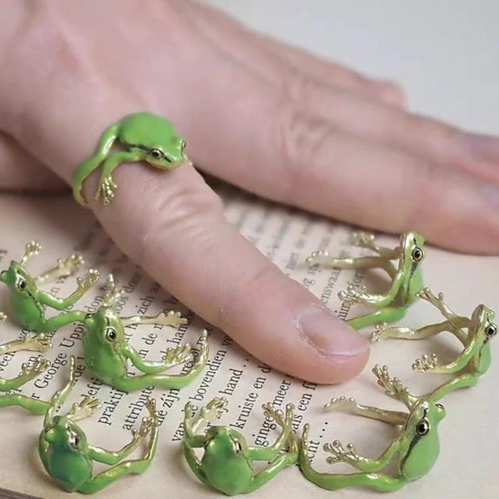 Wholesale Tree frog ring, green ring, niche design, adjustable ring opening
