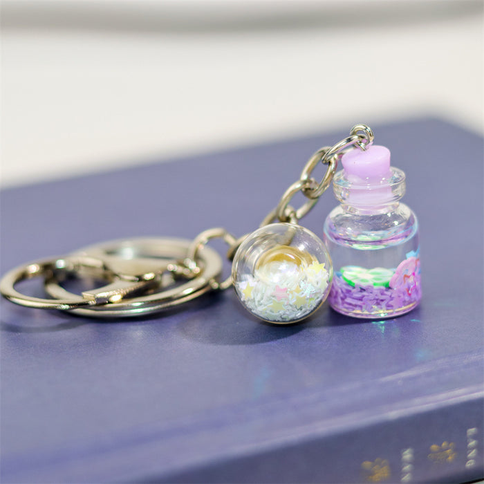 Wholesale Creative Keychain Girl Student Cute Flower Flowing Sand Bottle Key Pendant Bag Accessories Decorative Advertising Gift