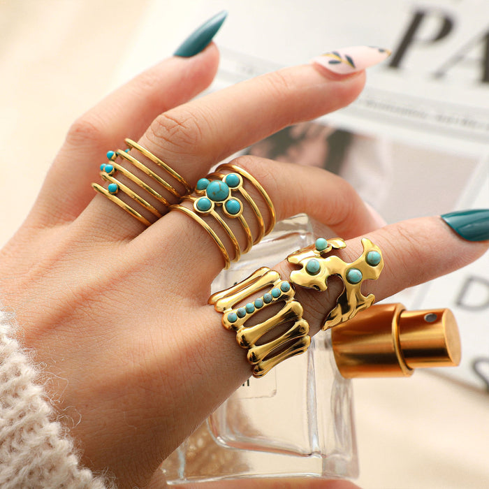 Wholesale Stainless Steel Gold Turquoise Rings