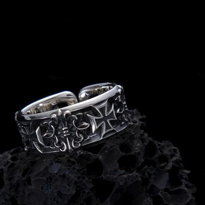 Wholesale New retro cross ring for men, niche single ring, personalized high-end, open mouth eating ring