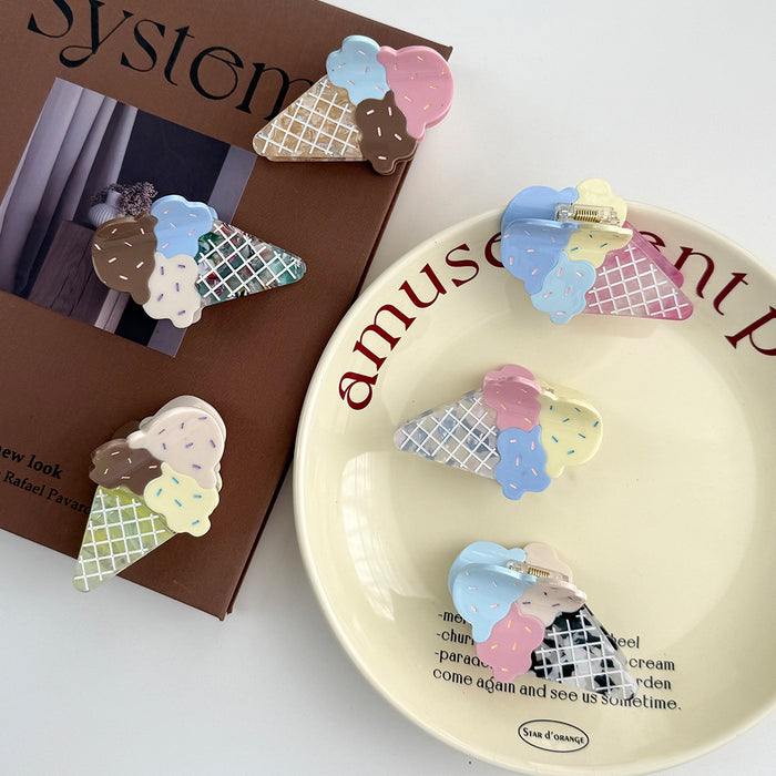 Wholesale Cute Acetate Ice Cream Claw Clip For Women Black White Cone Design Hair Updo Accessory Chic Boutique Resale