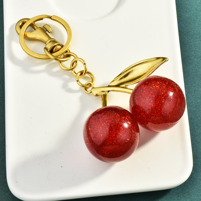 Wholesale Electroplated Metal Cherry Keychain Bag Charm Trendy Decorative Accessory