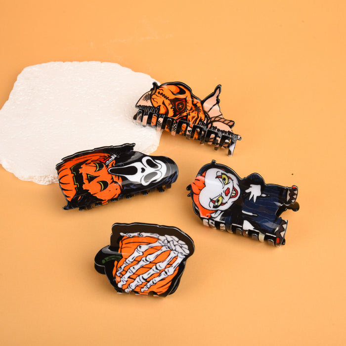 Wholesale Acrylic  Ghost Face Hair Claw Clip Double Sided Orange Back Bun Clip For Women S Everyday Styling