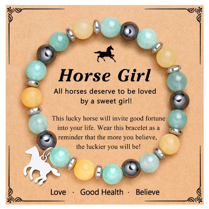 Wholesale Blue Jade Magnet Spacer Bracelet Natural Stone Powder Zebra Bead Bracelet Stainless Steel Pony Pendant Bracelet