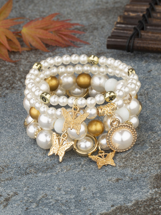 Wholesale Multilayer Pearl Butterfly Stretch Bracelet JDC-BT-Manw002