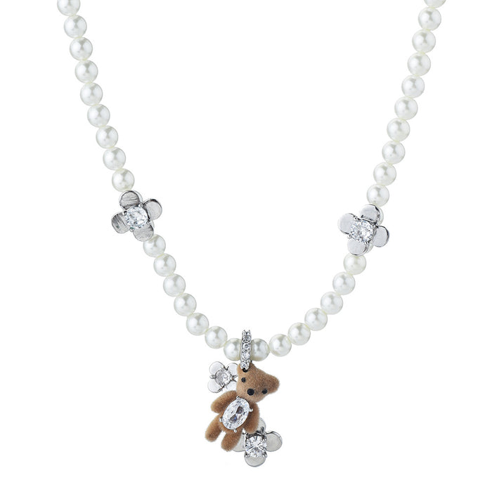 Wholesale Flocked Bear Pendant Pearl Necklaces
