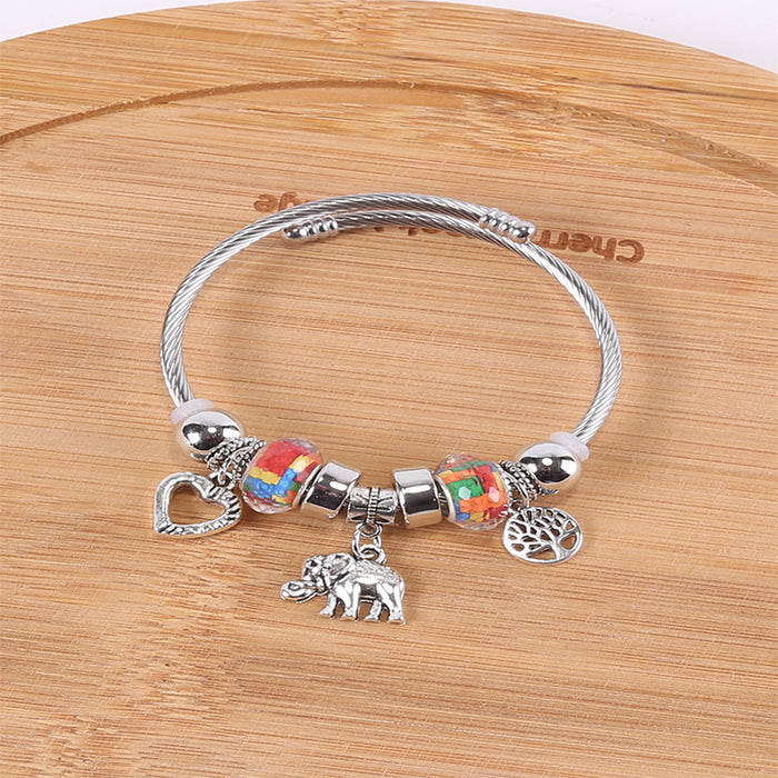 Wholesale Elephant Tree of Life Pendant Stainless Steel Beaded Bracelet JDC-BT-ShenYuan002