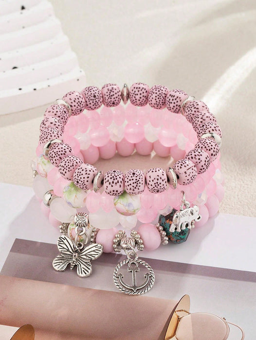 Wholesale Chinese Style Ceramic Multi-layer Beaded Butterfly Pendant Bracelet JDC-BT-FeiYa009