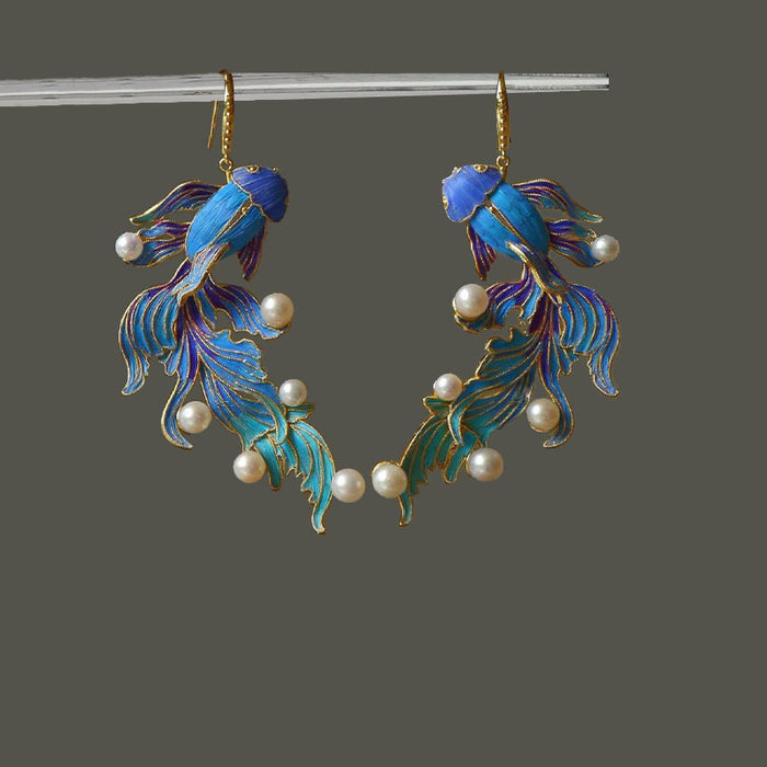 Wholesale Enamel Oil-Drip Goldfish Tassel Earrings
