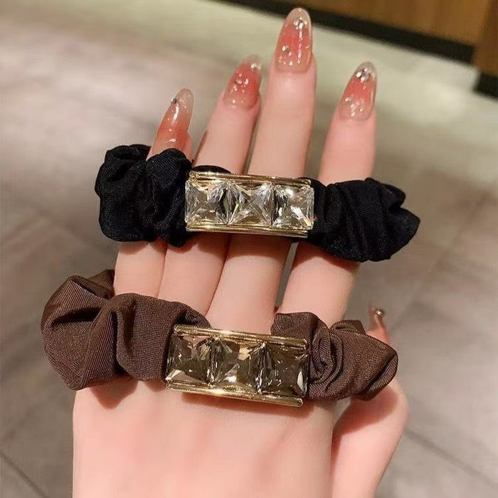 Wholesale Rhinestone Rope Hair Ring High Elastic Durable Headwear Hair Rope Leather Cover