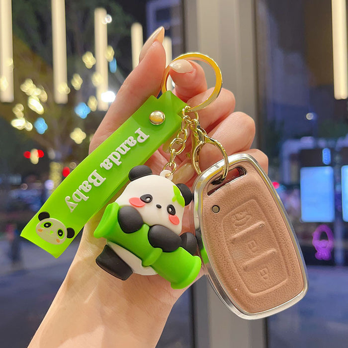 Wholesale Cute Cartoon Panda Keychain Soft PVC Bamboo Panda Handstand Decorative Accessory