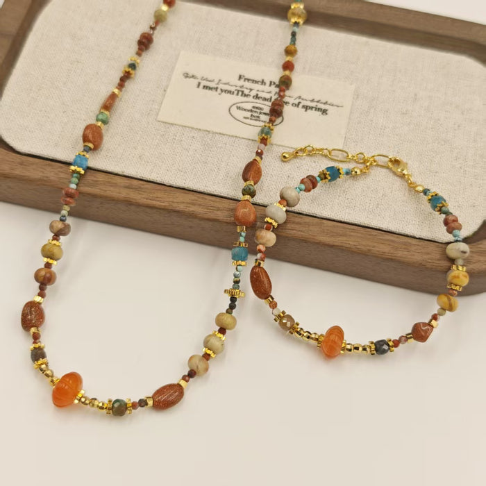 Wholesale Natural stone bead necklace original design necklace bracelet set fashionable and versatile