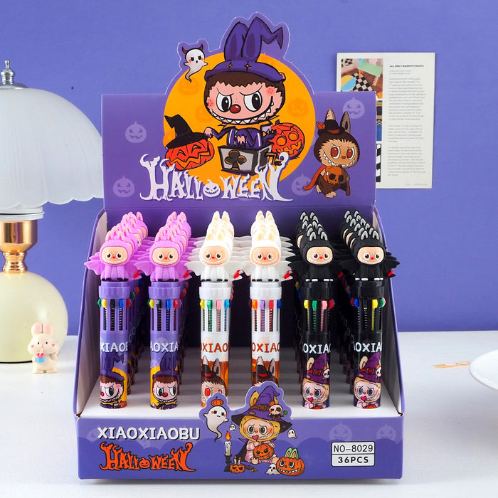 Wholesale 36pcs Halloween Soft Rubber Grip 10-Color Ballpoint Pen Set Cartoon Design