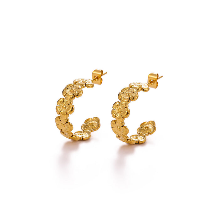 Wholesale Niche C-shaped floral earrings,  stainless steel,  light luxury,  fashionable,  high-end feeling