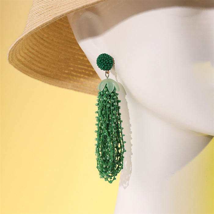 Wholesale Long Rice Bead Tassel Earrings Vintage JDC-ES-Gute057