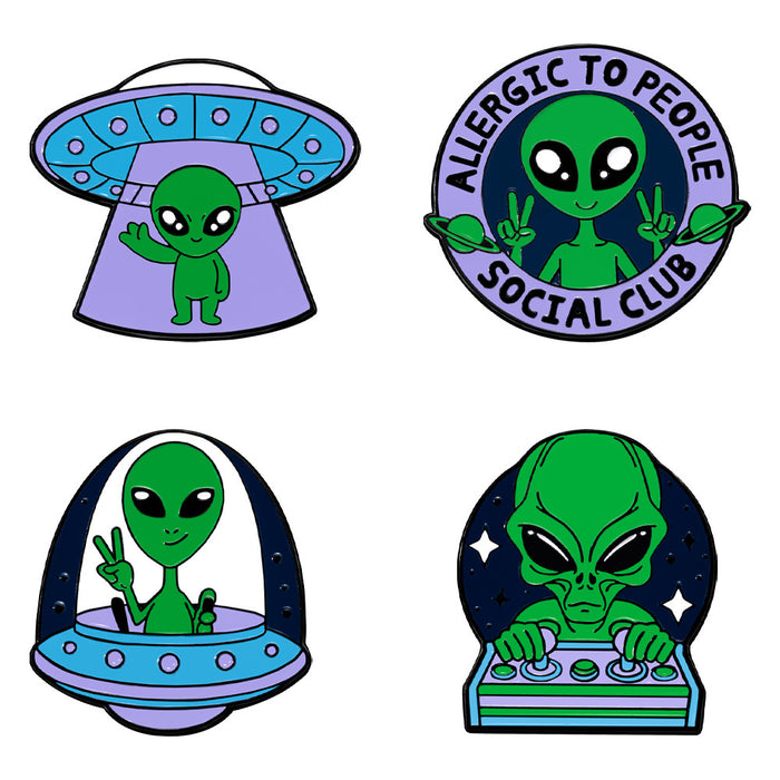 Wholesale Funny alien series badges cute cartoon space alien flying saucer brooch