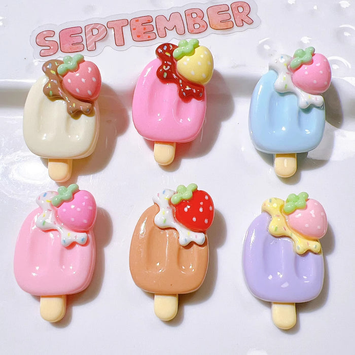 Wholesale Cute Strawberry Popsicle Resin Patch Handmade Material Cream Glue Mobile Phone Case Hair Accessories Shoe Buckle Accessories